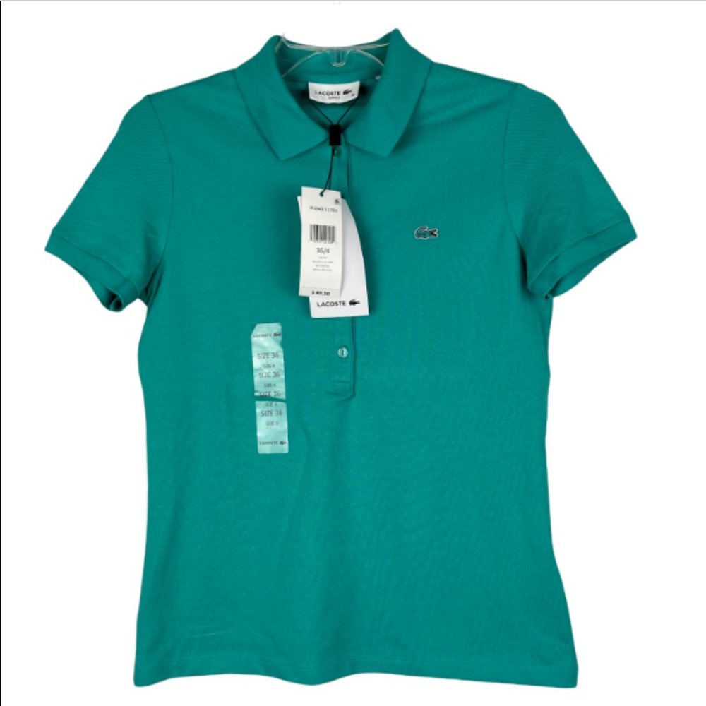 Lacoste Polo Shirt Slim Fit Pique Knit Teal Green New